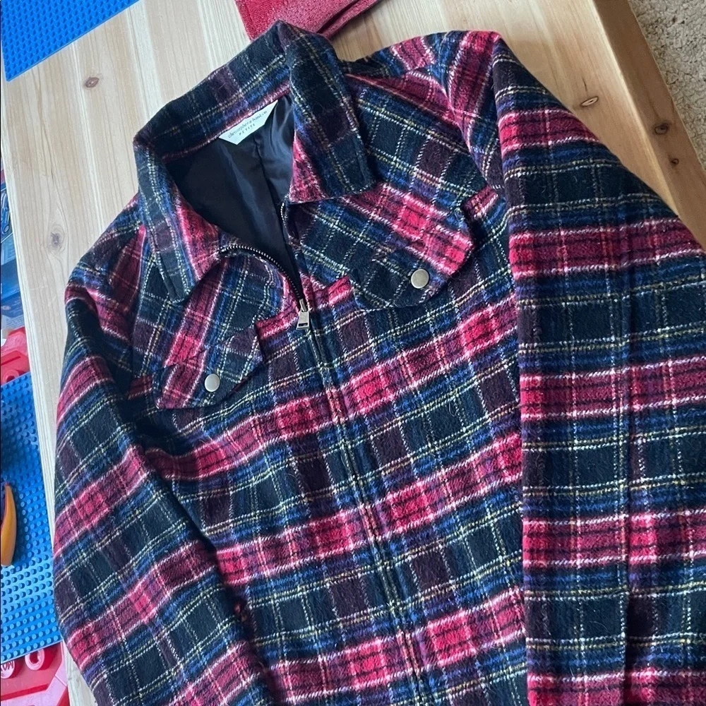 Christopher & Banks Wool Blend Petite Red and Black Plaid Holiday Jacket